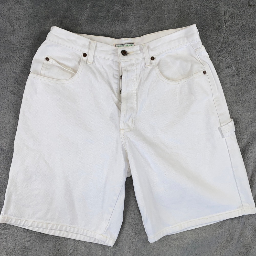 Guess Carpenter Shorts Mens 31‎ White Vintage 90s Y2K USA Retro Denim Button Fly